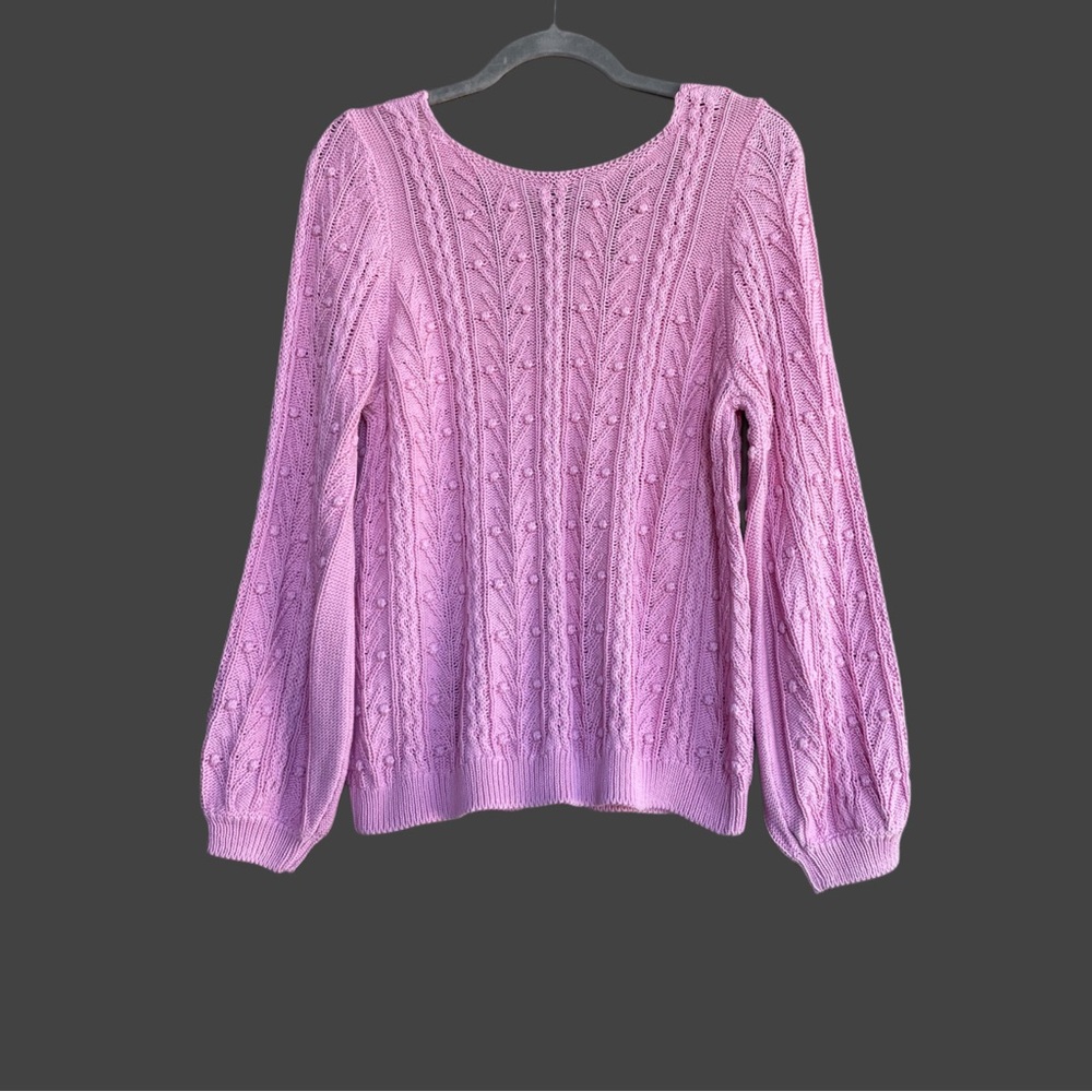 SEZANE Rose Pink Lilac Pom Pom Texture Cableknit Balloon Sleeve Beryl Cardigan - Picture 6 of 15